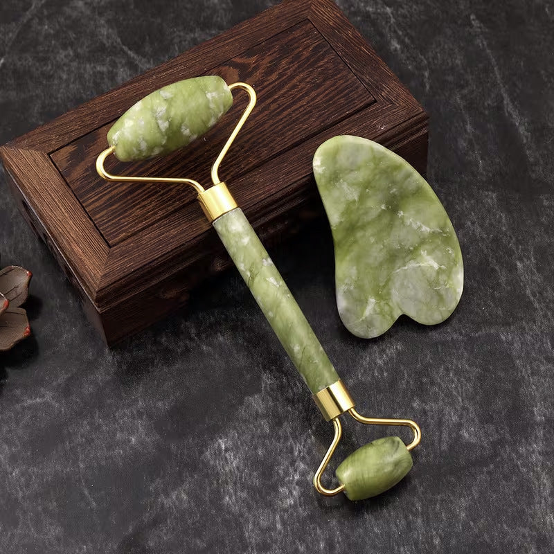 Double Natural Head Facial Massage Roller Jade Face Slimming