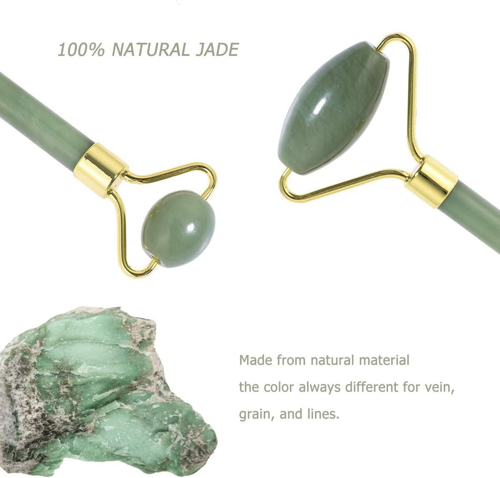 Double Natural Head Facial Massage Roller Jade Face Slimming