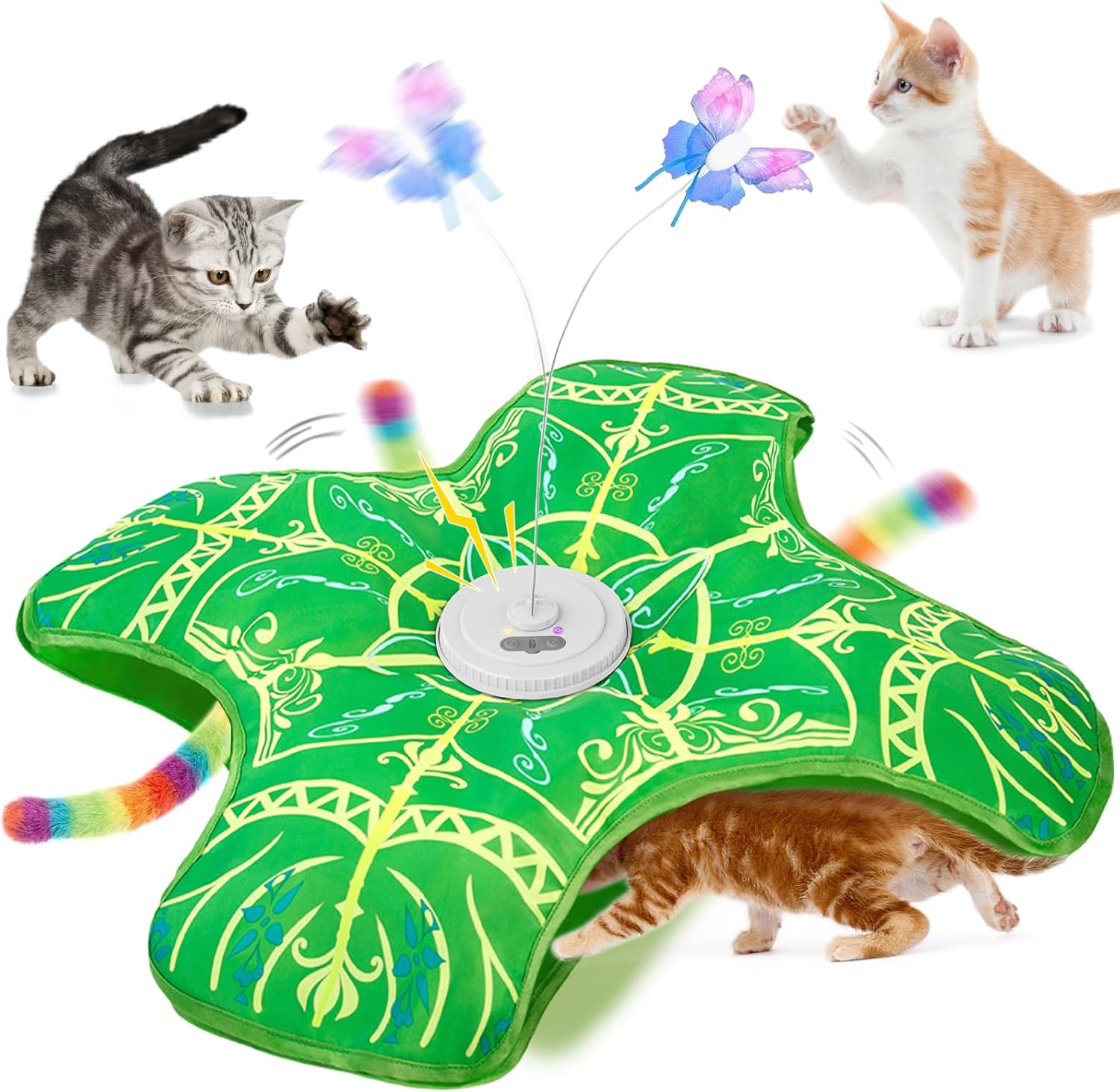 Interactive Cat Toys for Indoor Cats,[Newly Upgraded] Rechargeable Touch Activated Hide and Seek Kitten Toys for Bored Indoor Adult Cats with Fluttering (Blue)