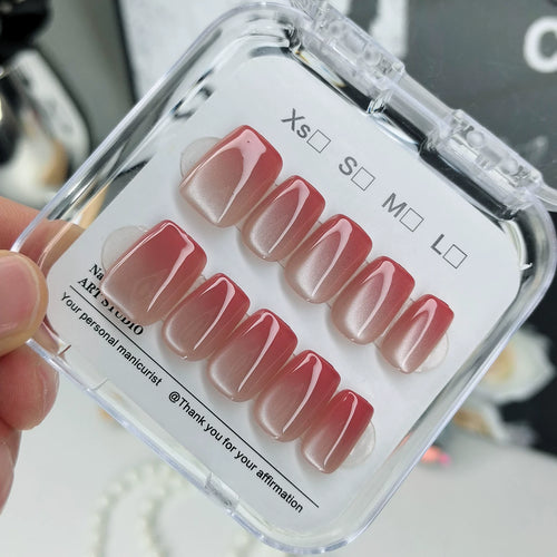(Length optional) Red Gradient Wearable Manicure Cat Eye Manicure Patch High-end Whitening Temperament Nail Patch