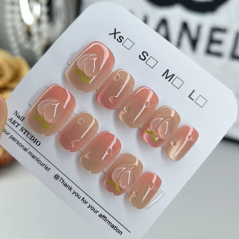 Wear nails 2026 new high-end ice-permeable peach handmade nails cat-eye whitening removable manicure patches