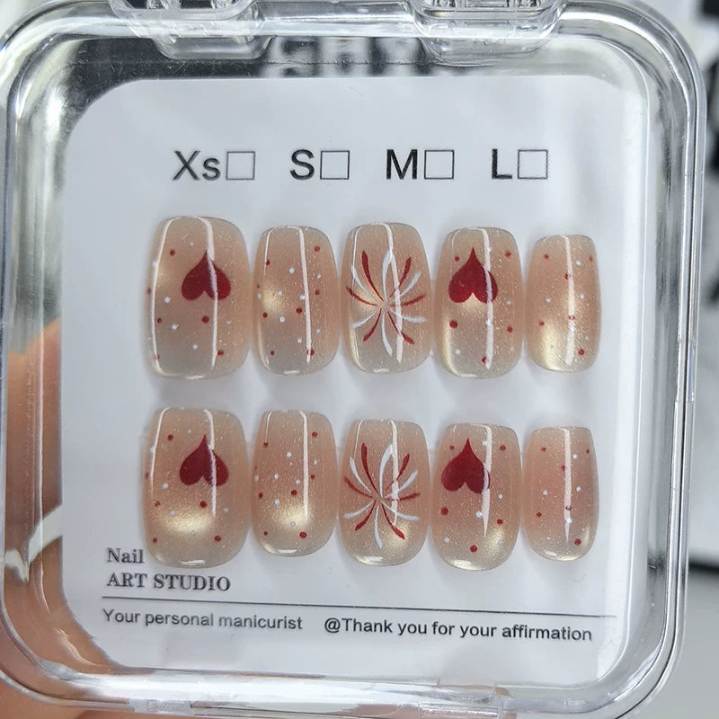 Wearable Nails Light Luxury High-end Pink Fireworks 2026 New Nail Art Patch White Handmade Nails Cat Eye Fake Nails