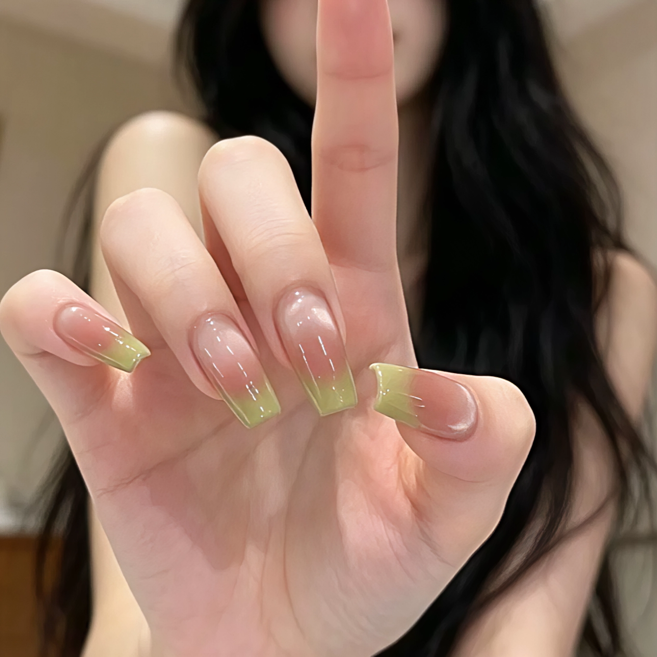 Ice Green French Cat Eye Whitening Nail Art