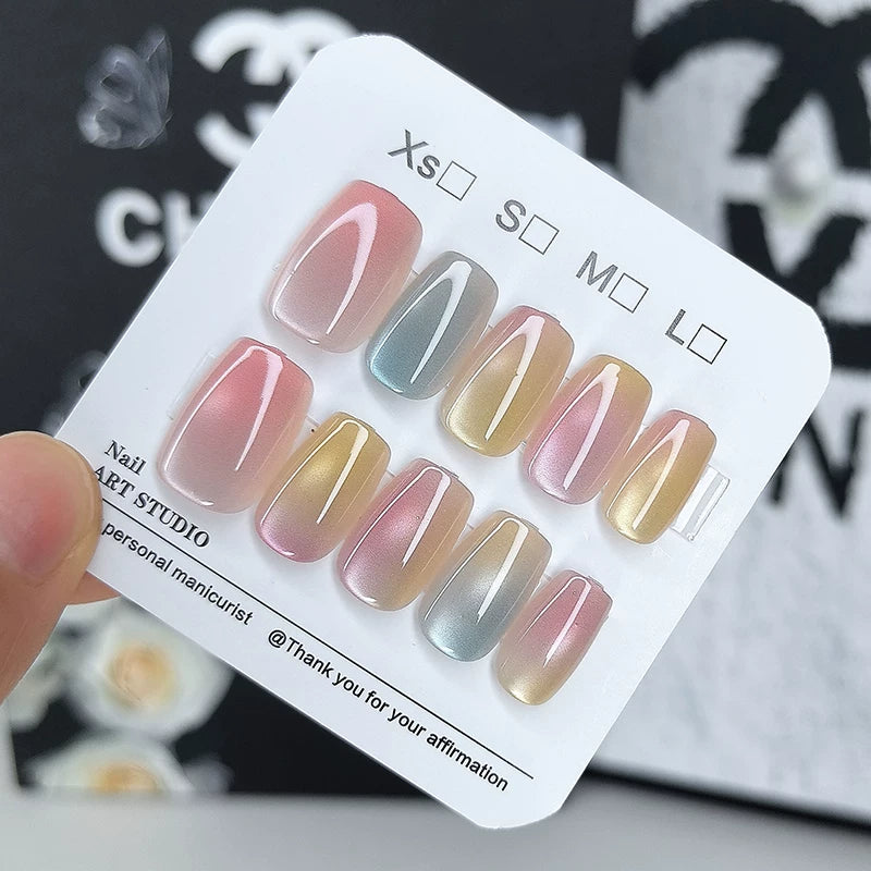2026 Short Wearable Manicure Colorful Jelly Handmade Manicure Cat Eye Temperament Whitening Manicure Patch Fake Nail Patch