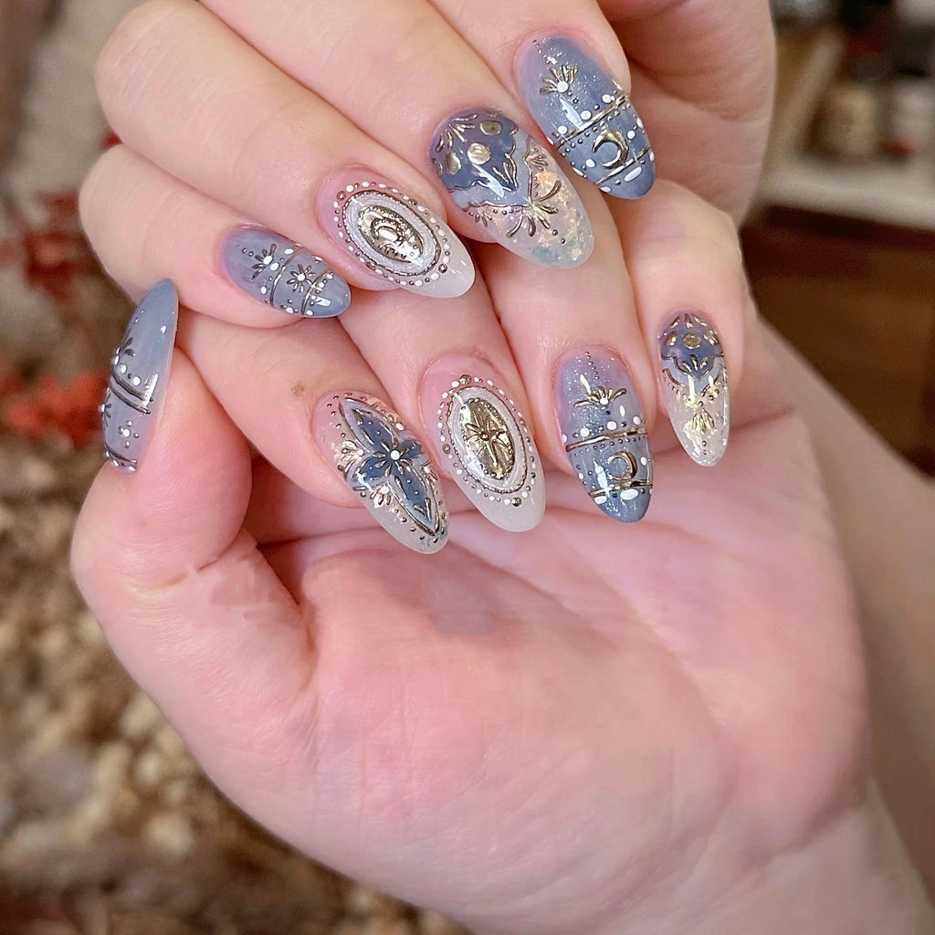 Bohemian style handmade nails, cool dark style brick manicure