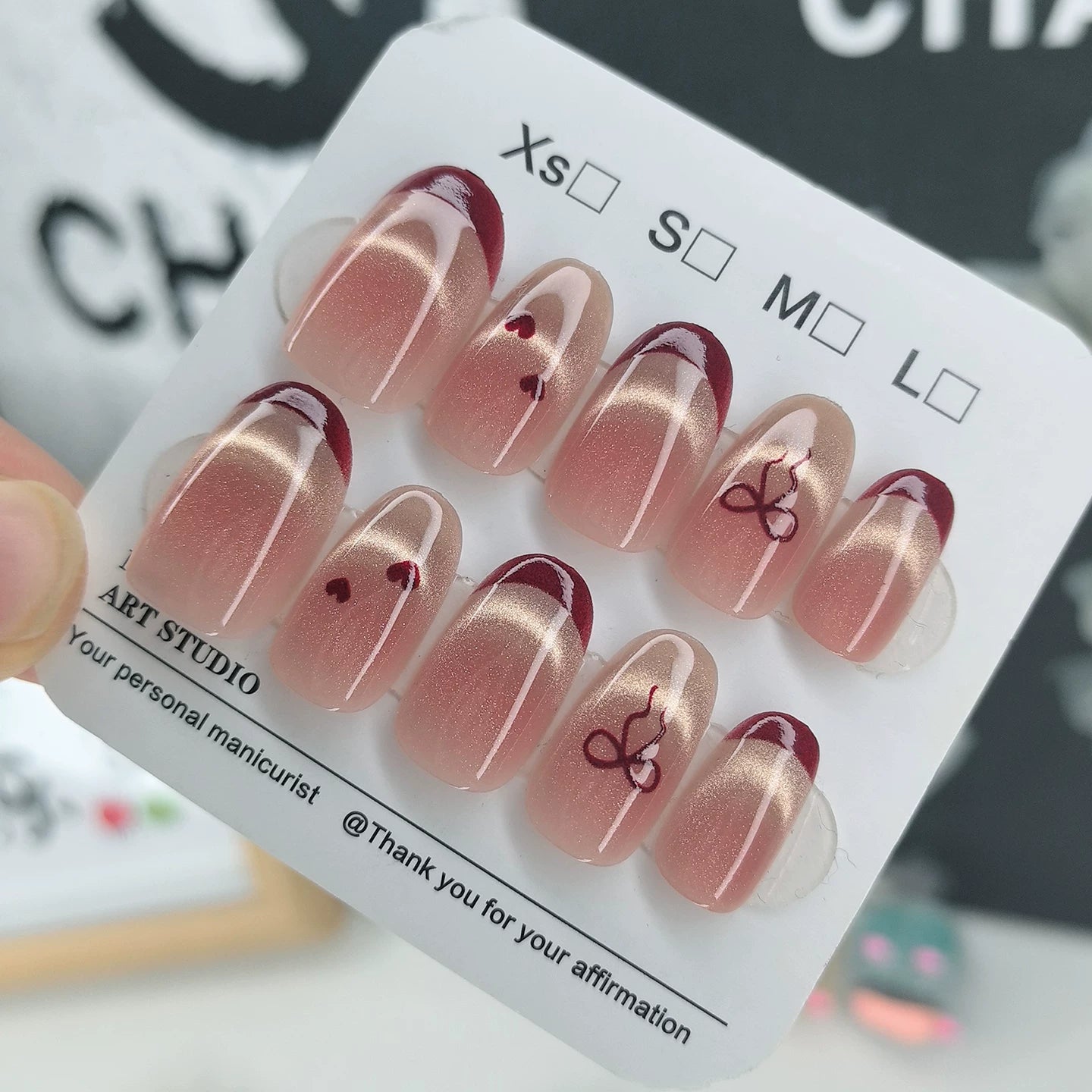 (Length optional) Handmade Nail Nude Love Whitening Nail Patch Removable Short Nail Art Patch