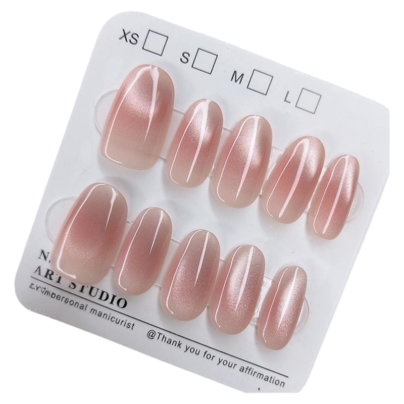 (Long or short optional) Wearable Nail Art Stickers 2026 Handmade Cat Eye Blush Fingertip Wearable Nail Stickers
