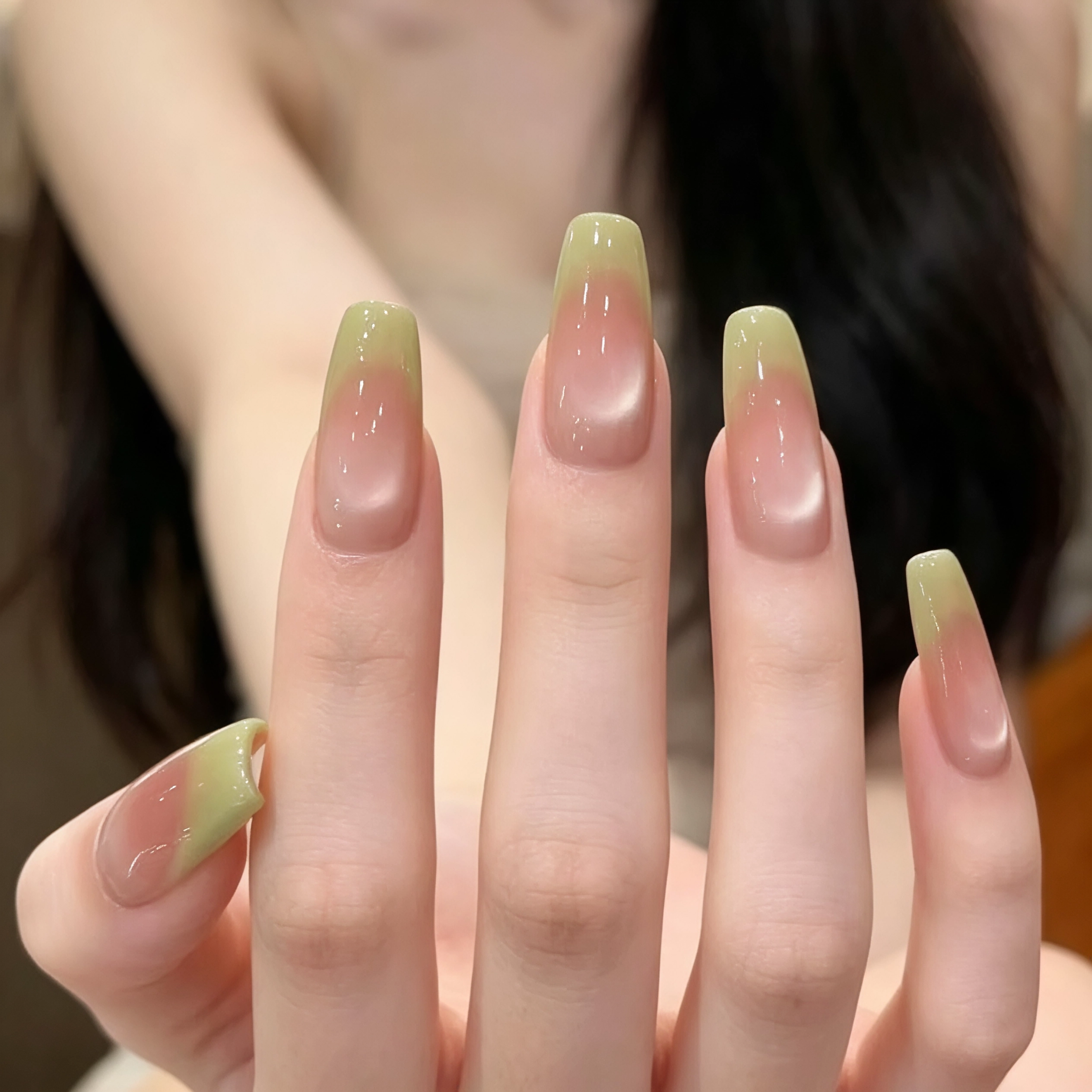 Ice Green French Cat Eye Whitening Nail Art