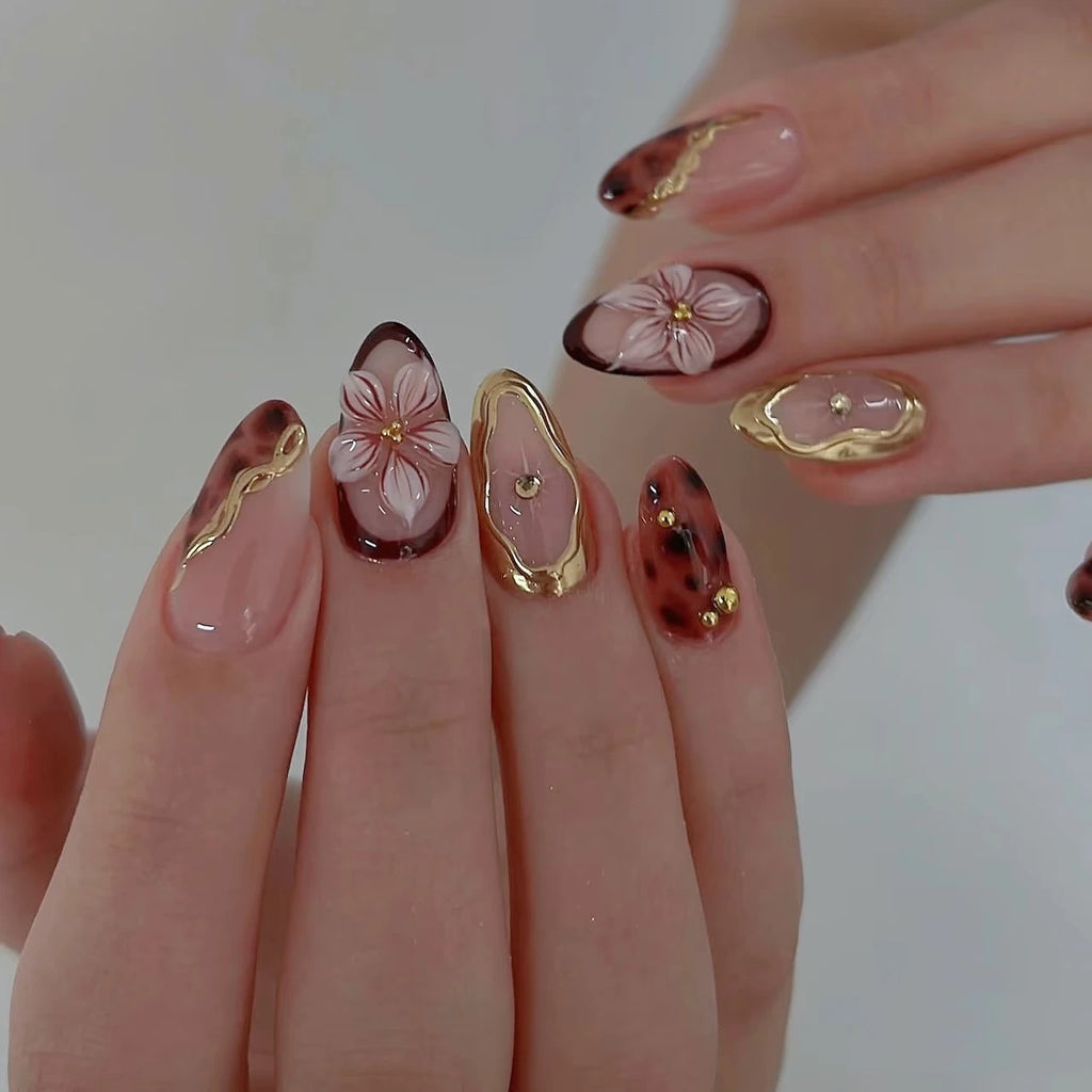 Gold mirror finish handmade wearable nail art