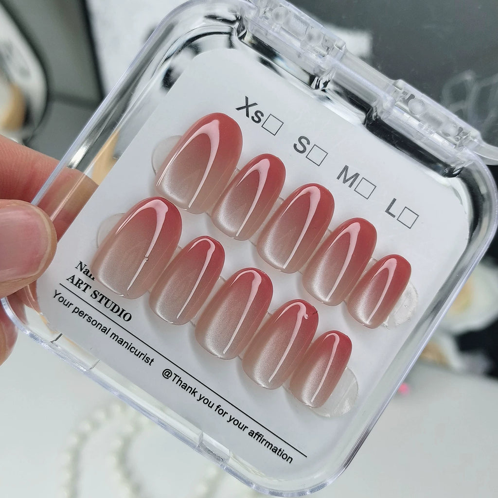 (Length optional) Red Gradient Wearable Manicure Cat Eye Manicure Patch High-end Whitening Temperament Nail Patch