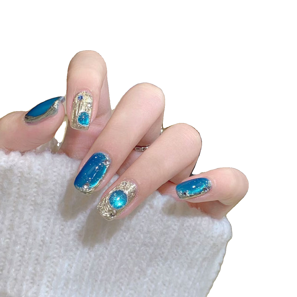 High-end temperament Bratic Lake Blue Rose Grape multi-color flash cat eye removable fake nails wearable manicure