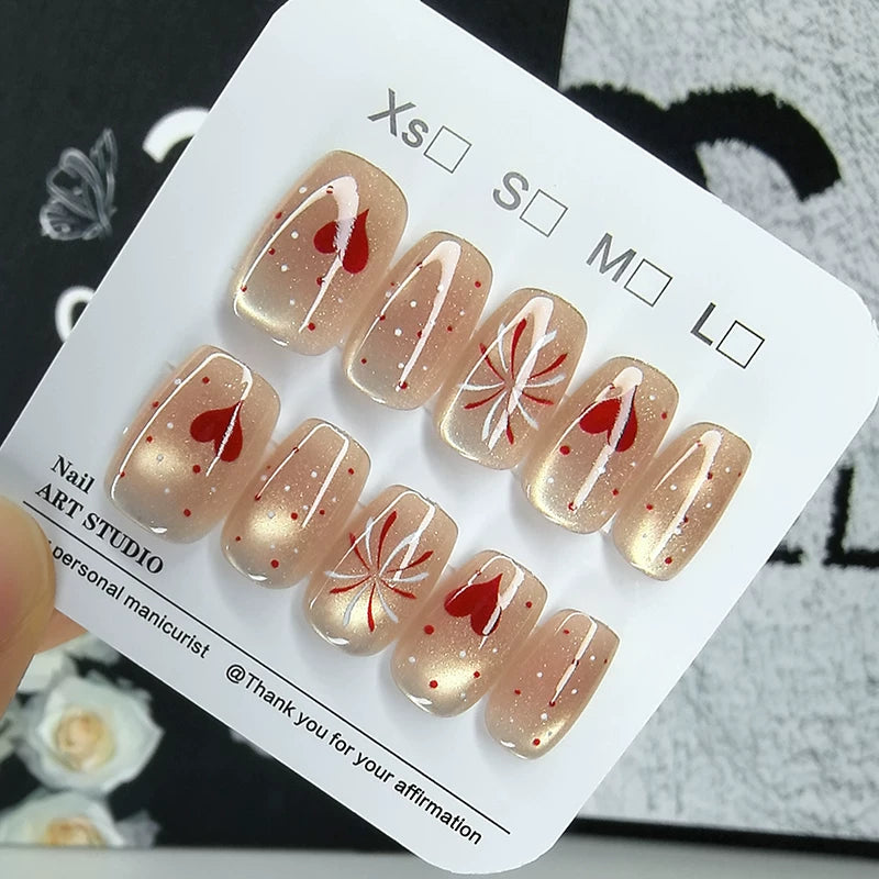 Wearable Nails Light Luxury High-end Pink Fireworks 2026 New Nail Art Patch White Handmade Nails Cat Eye Fake Nails