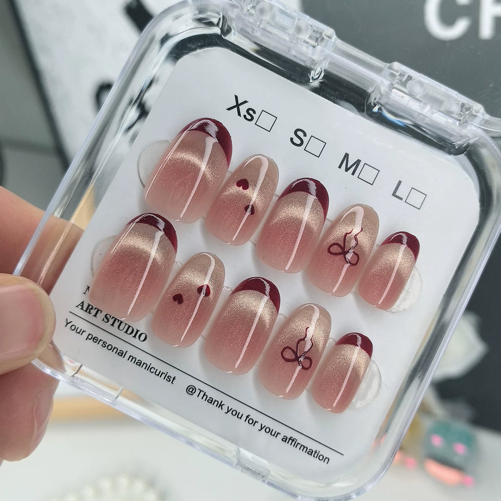 (Length optional) Handmade Nail Nude Love Whitening Nail Patch Removable Short Nail Art Patch