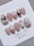 Hand-painted short 3D color-blocked nail art with removable false nails