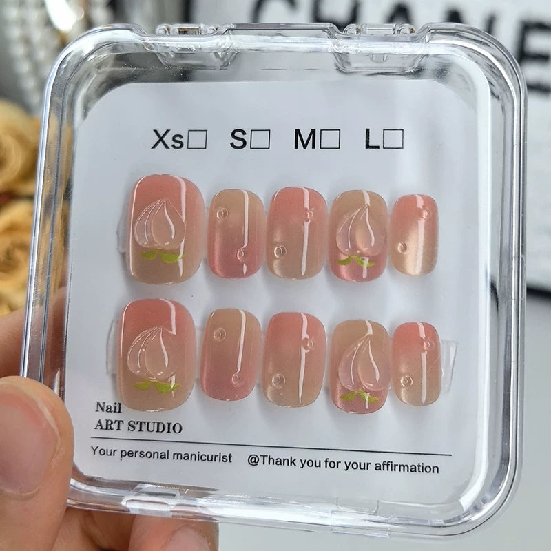 Wear nails 2026 new high-end ice-permeable peach handmade nails cat-eye whitening removable manicure patches