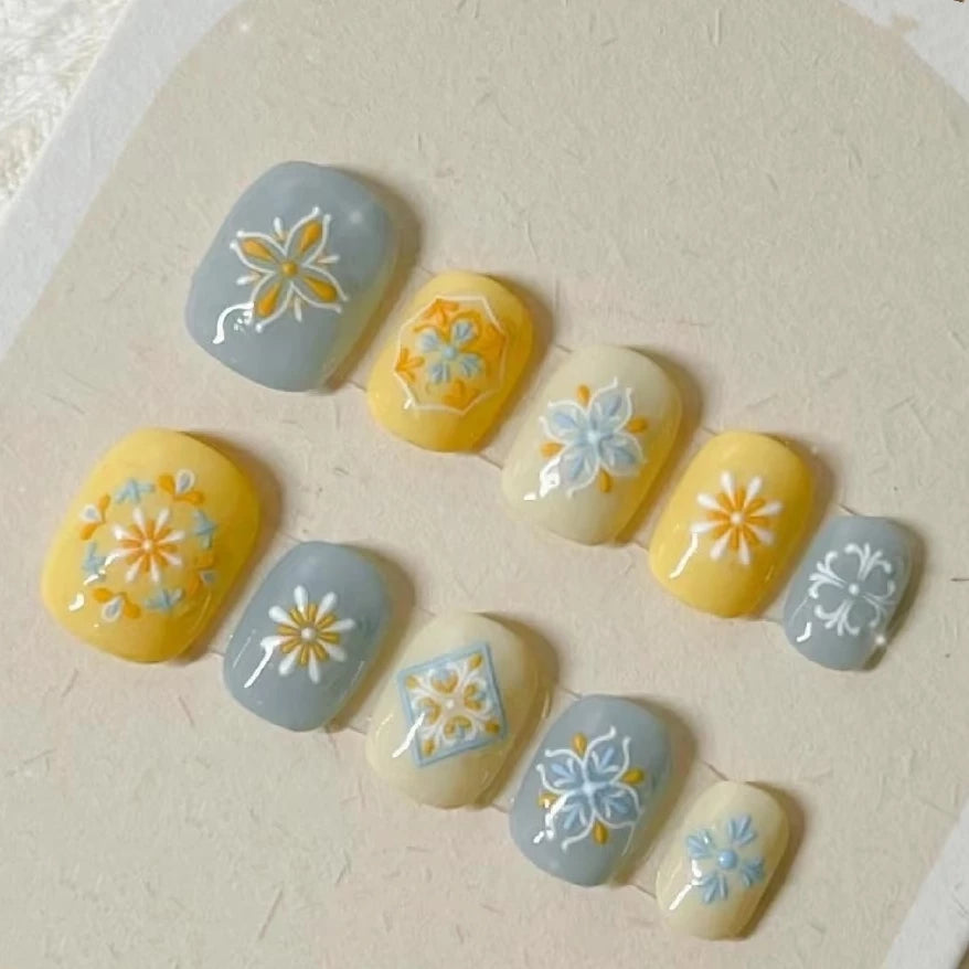 Fresh yellow handmade wearable nail art