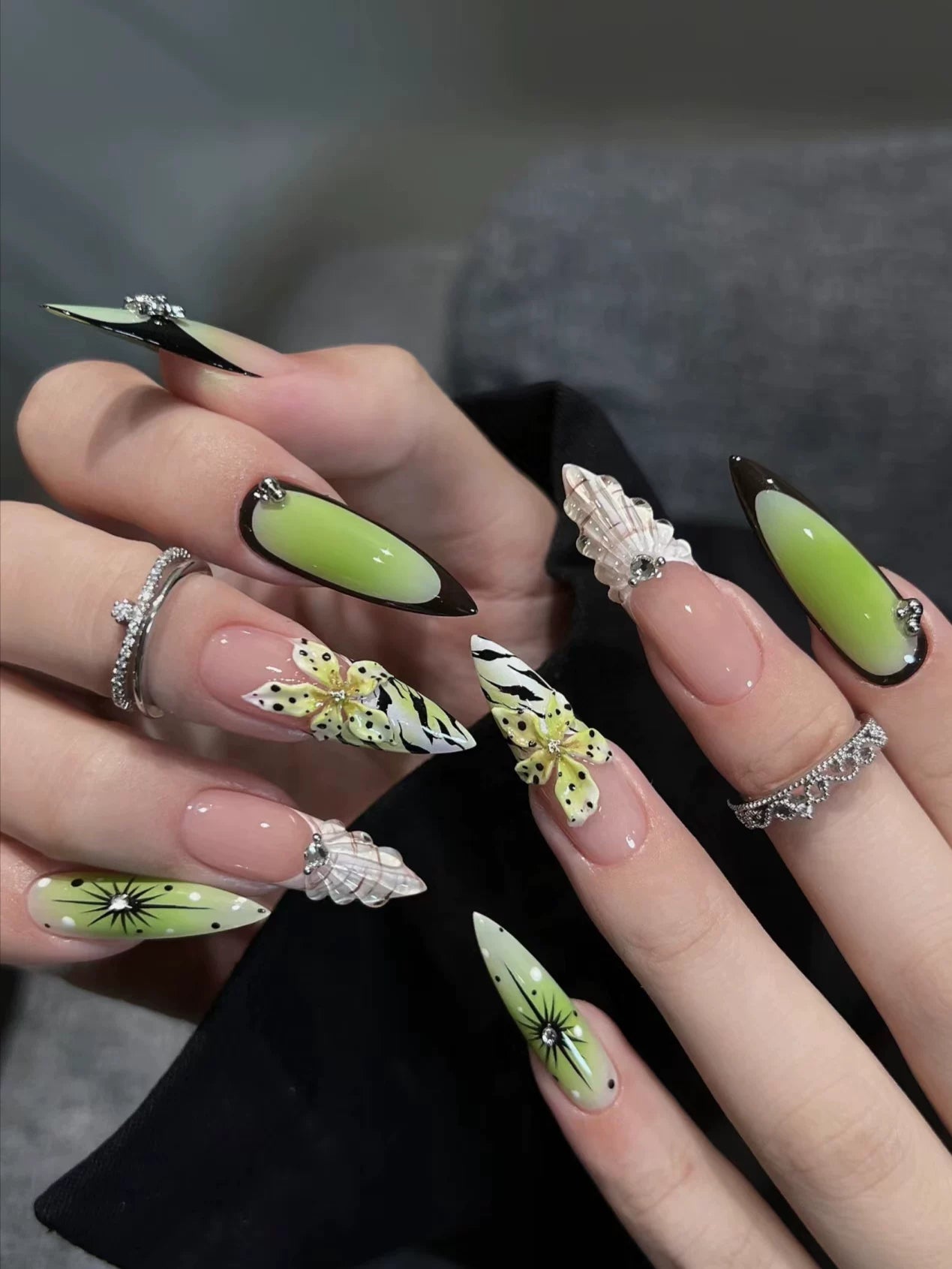 Summer Avocado Green Handmade Wearable Nail Art