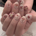 Rococo retro handmade wearable nails white short painted rose manicure