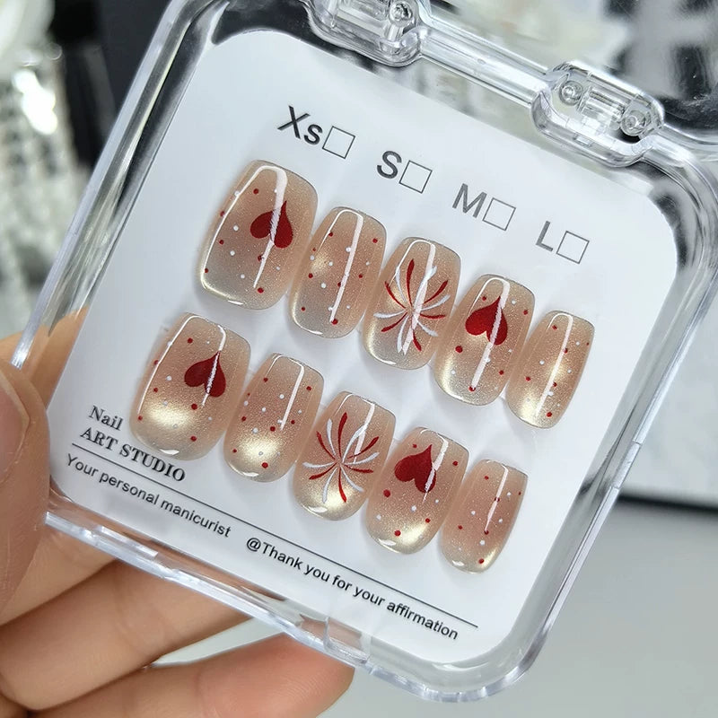 Wearable Nails Light Luxury High-end Pink Fireworks 2026 New Nail Art Patch White Handmade Nails Cat Eye Fake Nails