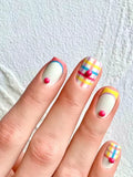 Summer color-blocked checkerboard nail art