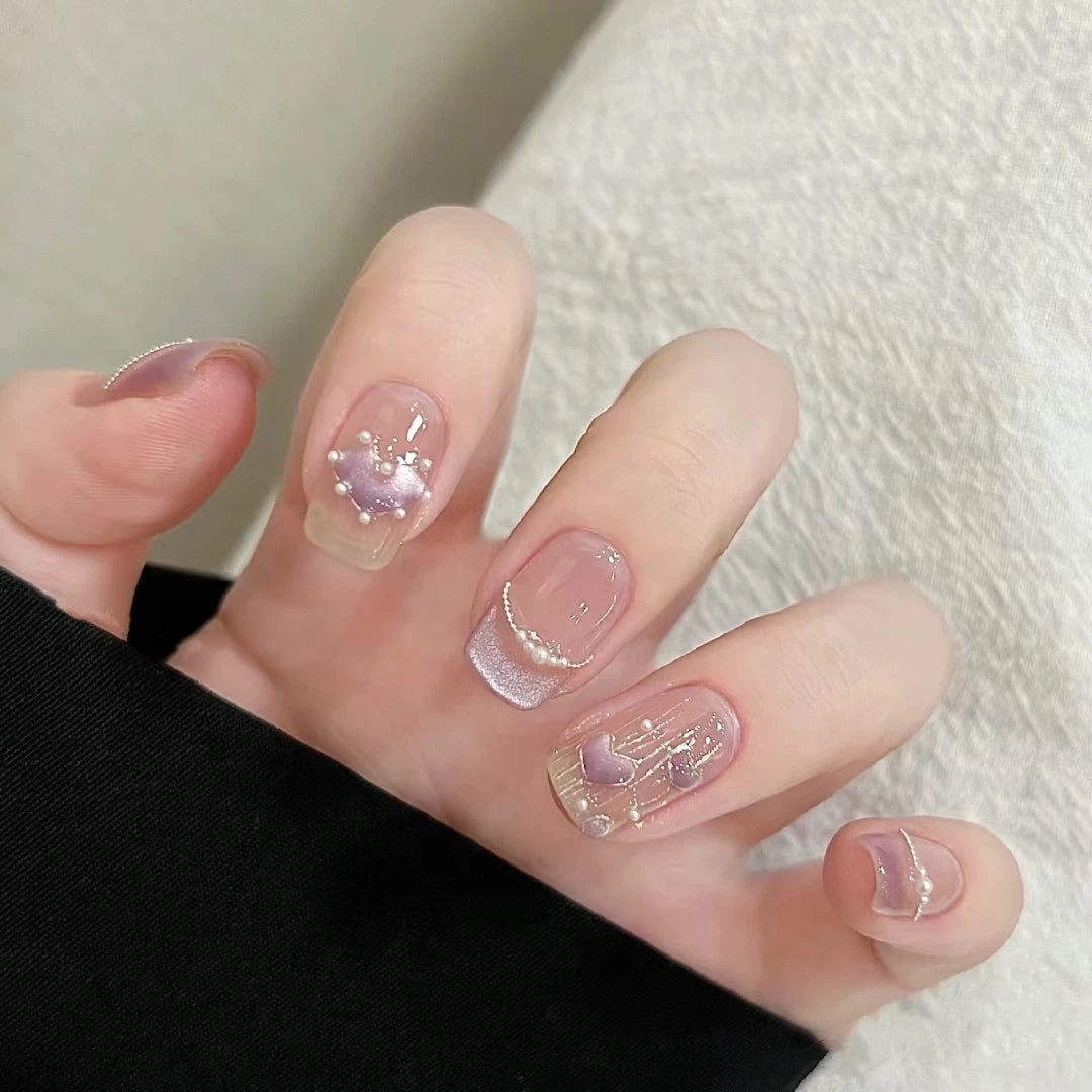 Gentle and sweet handmade wearable nail art