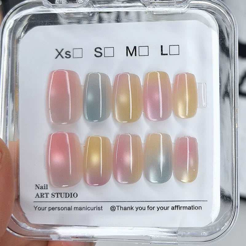 2026 Short Wearable Manicure Colorful Jelly Handmade Manicure Cat Eye Temperament Whitening Manicure Patch Fake Nail Patch