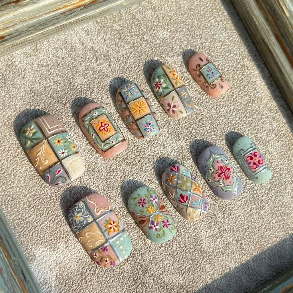 Gentle retro Moroccan tiles handmade wearable manicure bohemian style manicure