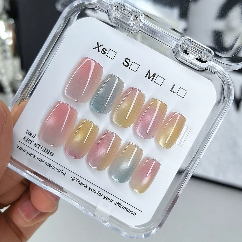 2026 Short Wearable Manicure Colorful Jelly Handmade Manicure Cat Eye Temperament Whitening Manicure Patch Fake Nail Patch