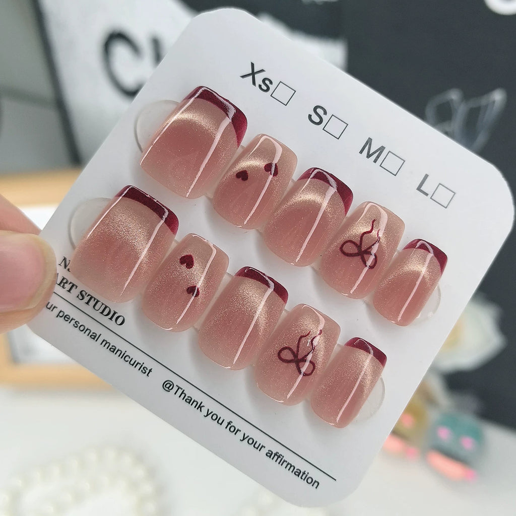 (Length optional) Handmade Nail Nude Love Whitening Nail Patch Removable Short Nail Art Patch