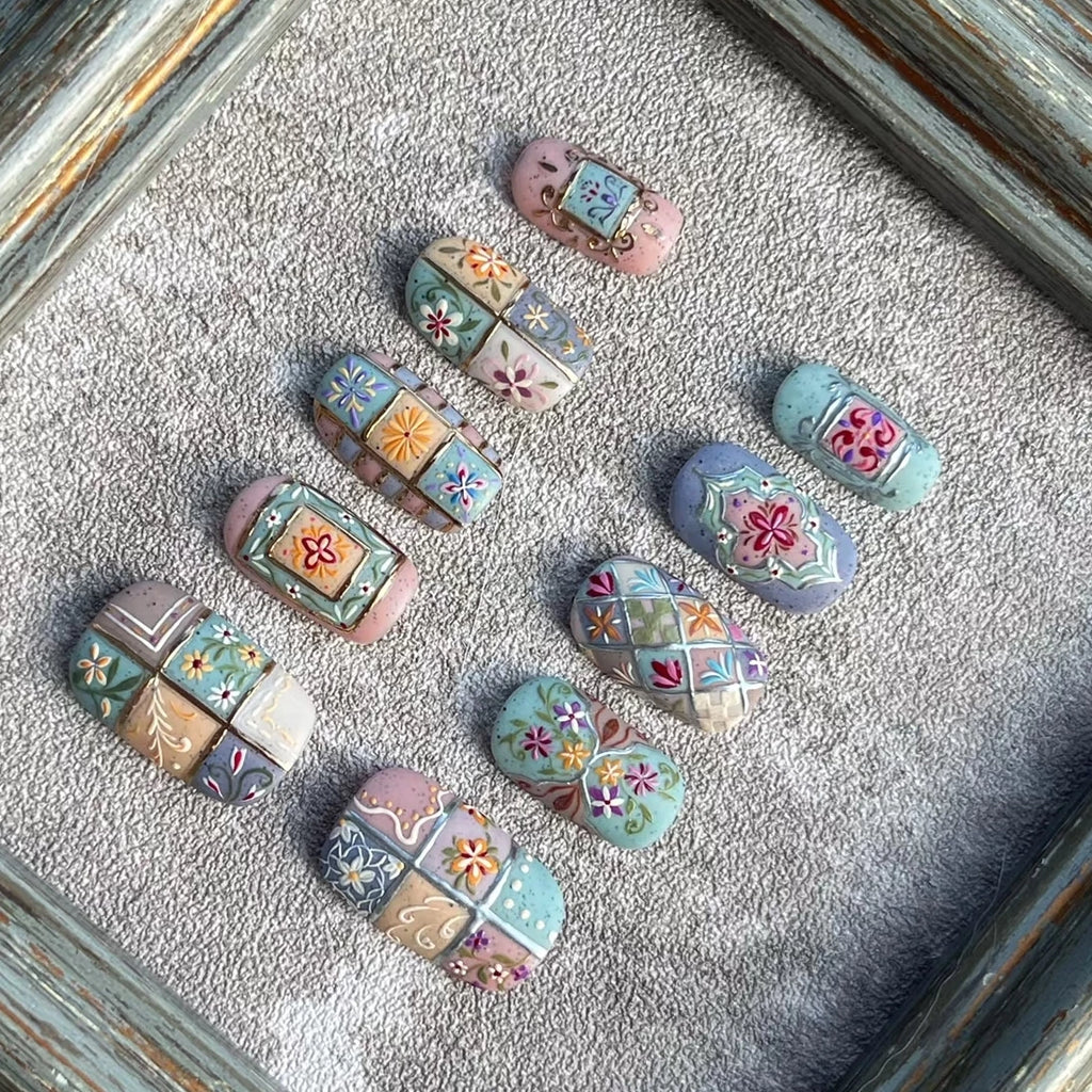 Gentle retro Moroccan tiles handmade wearable manicure bohemian style manicure