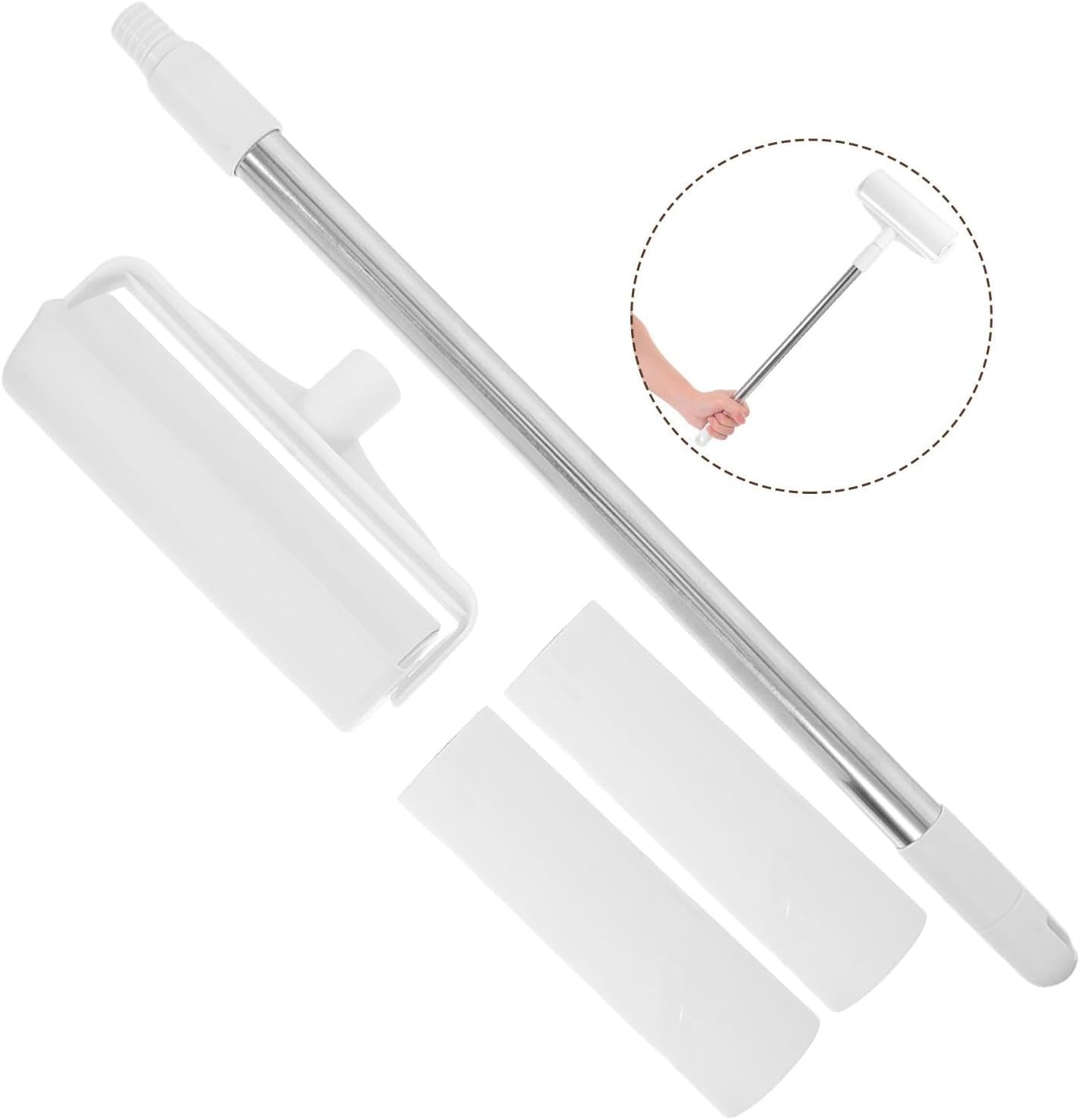 Large reusable lint roller with an extendable long handle