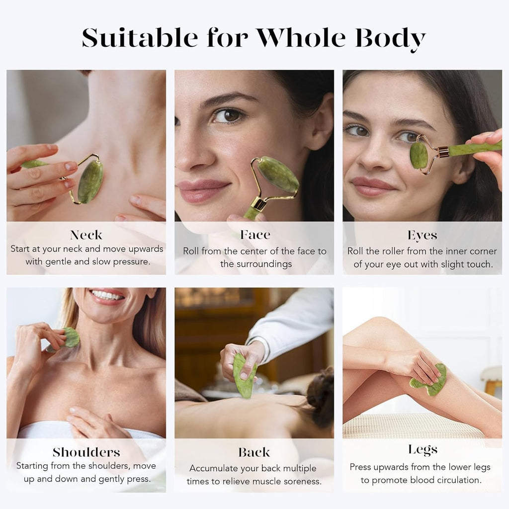 Double Natural Head Facial Massage Roller Jade Face Slimming