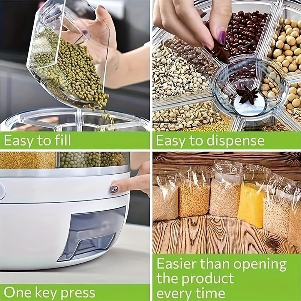 Rotary compartment grain container