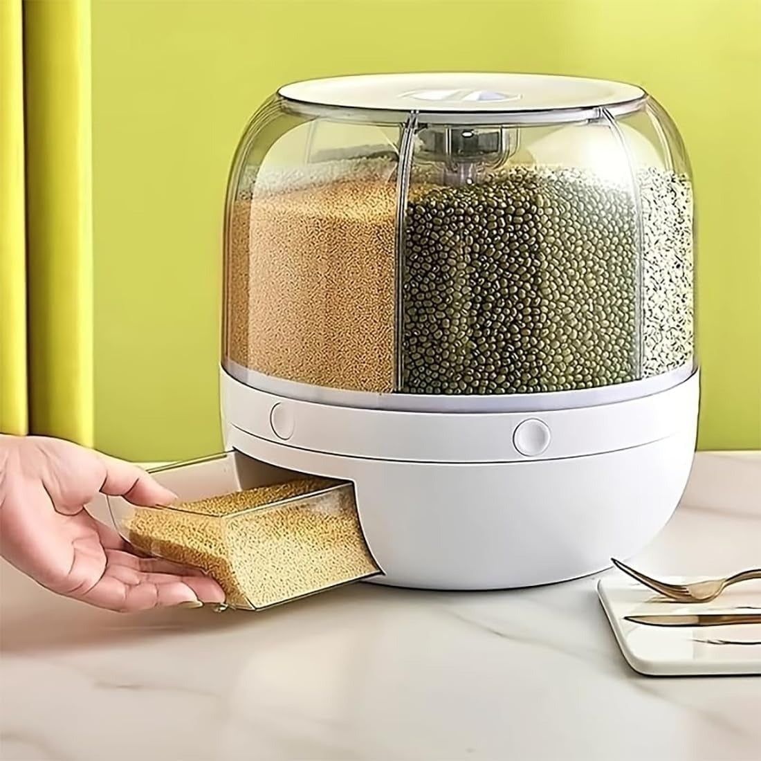 Rotary compartment grain container